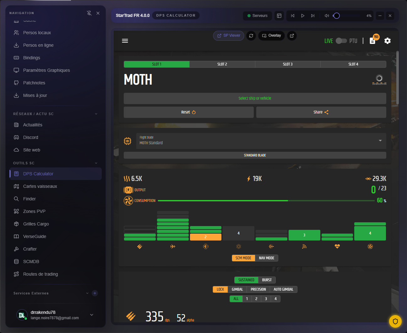 Calculateur DPS intégré à StarTrad