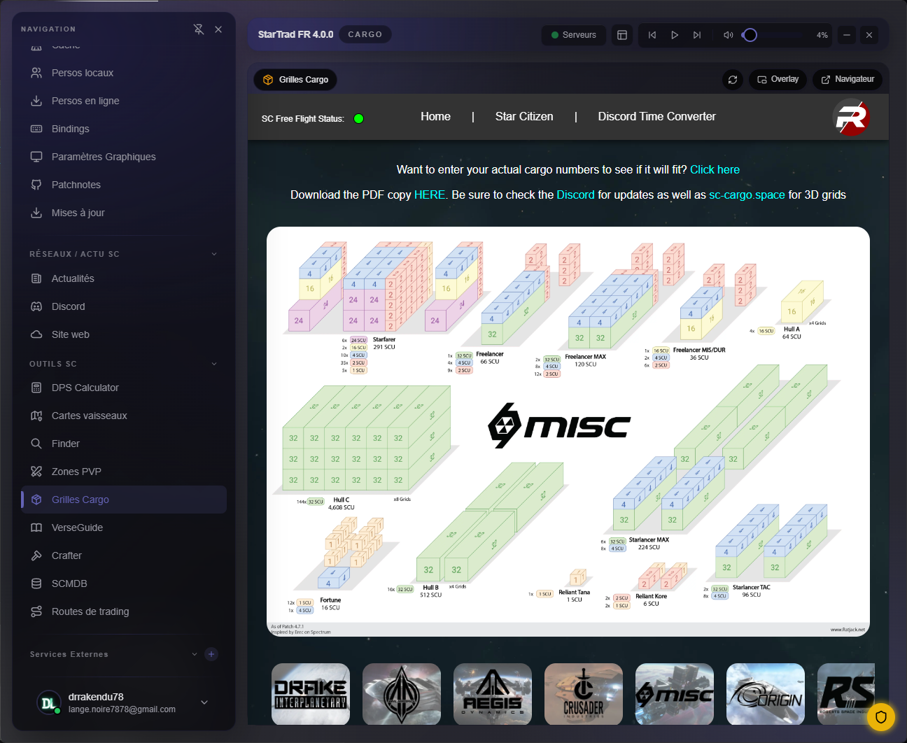 Calculateur de cargo pour le trading