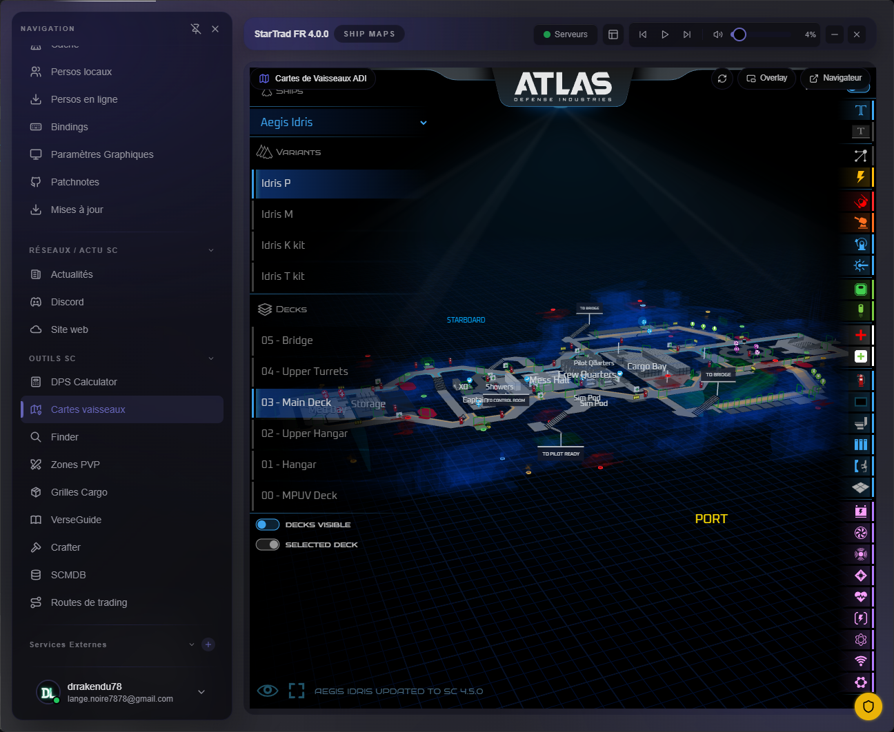 Carte et fiches des vaisseaux Star Citizen