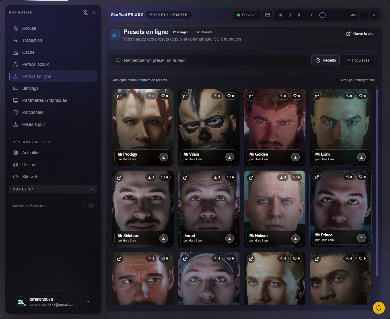 Presets de personnages en ligne